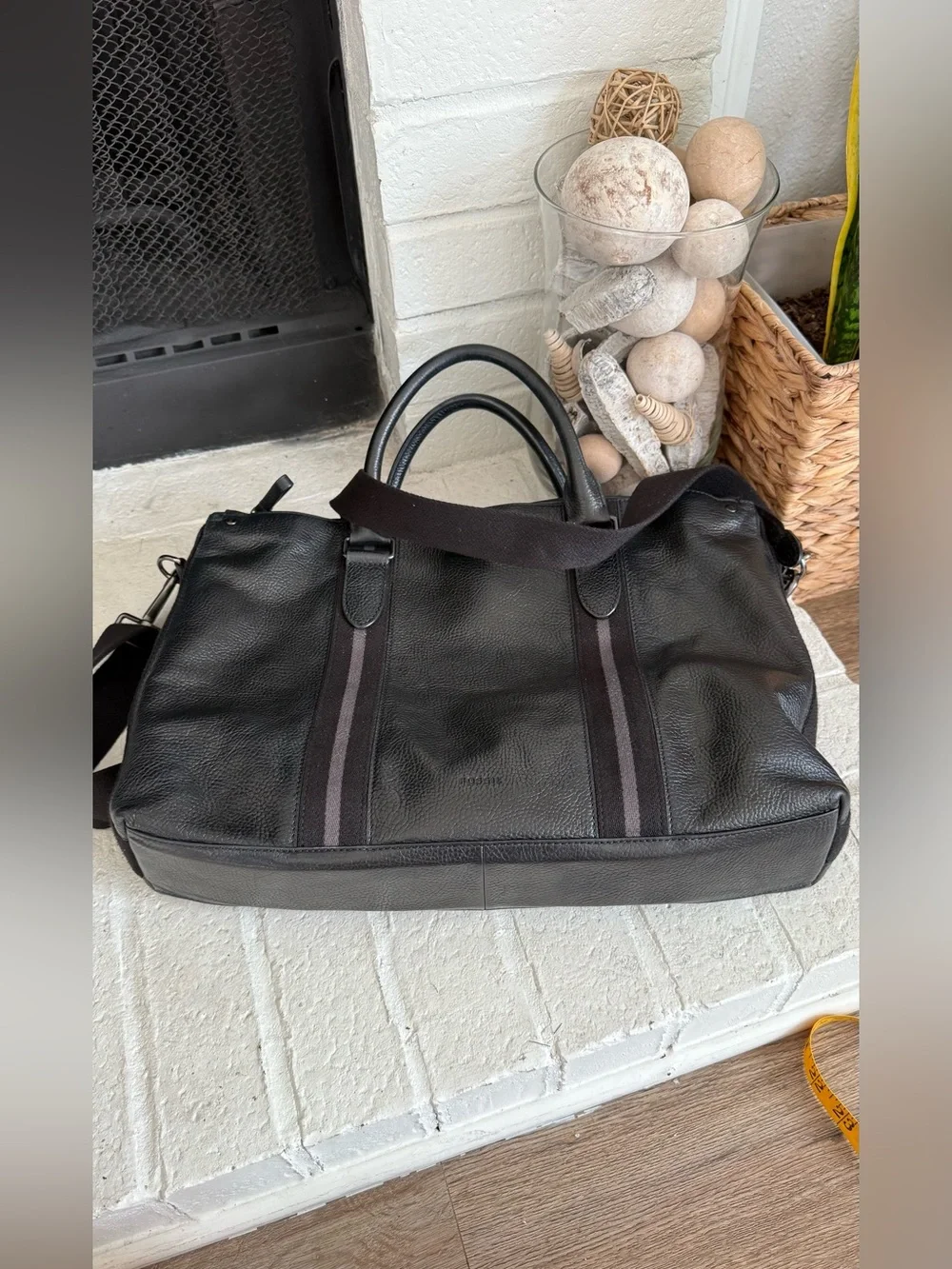 Fossil Houston Black Pebbled Leather Briefcase Laptop Work Bag Messenger